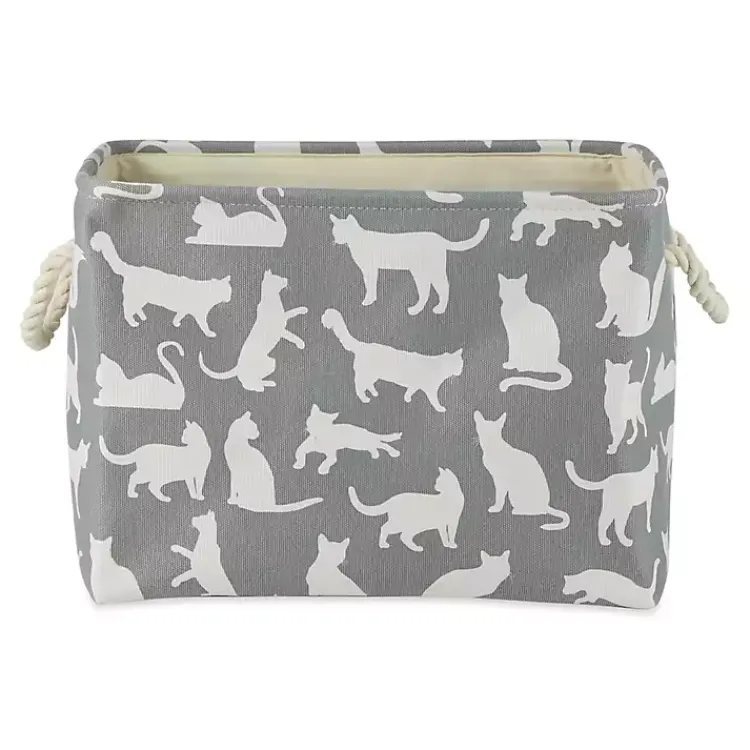 Baskets & Boxes>Kirklands Home Cats Meow Rectangular Storage Bin, 14 in. Gray