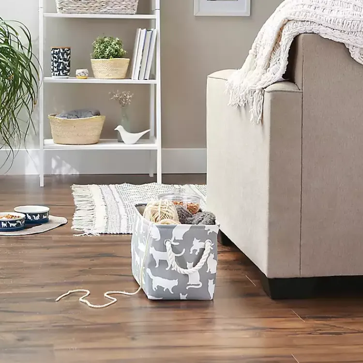 Baskets & Boxes>Kirklands Home Cats Meow Rectangular Storage Bin, 14 in. Gray