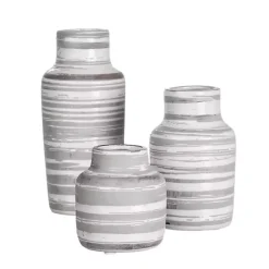 Vases>Kirklands Home Gray Ceramic Striped Bottle Shaped Vases, Set of 3