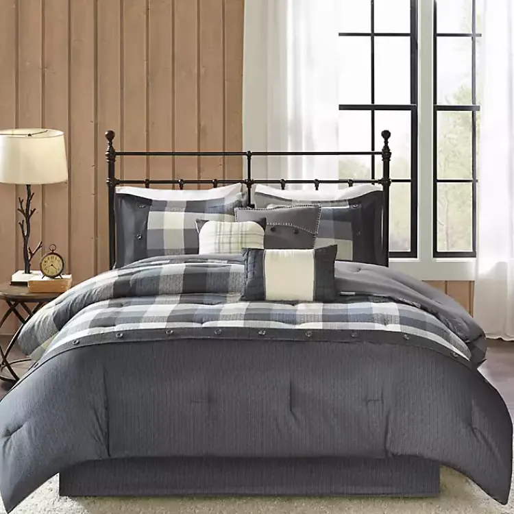 Kirklands Home Gray Check California King 7-pc. Comforter Set Best