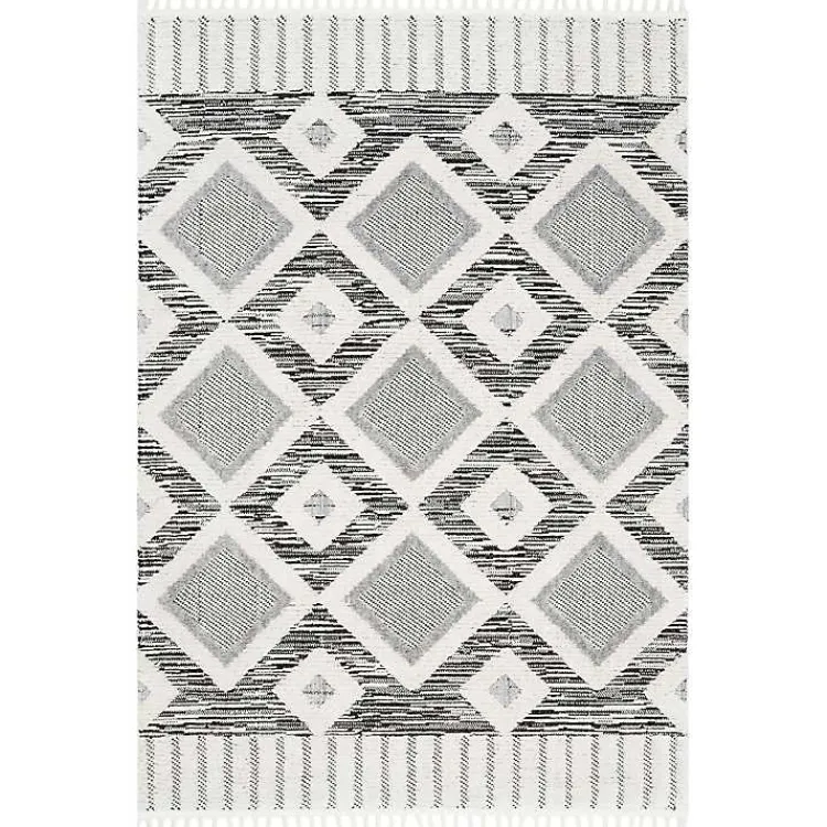 Kirklands Home Gray Checkered Tiles Area Rug with Tassels, 5x7 Outlet