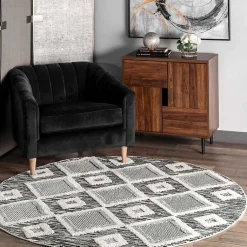 Kirklands Home Gray Checkered Tiles Area Rug with Tassels, 5x7 Outlet