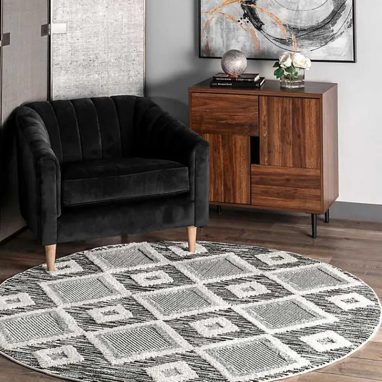 Kirklands Home Gray Checkered Tiles Area Rug with Tassels, 5x7 Outlet