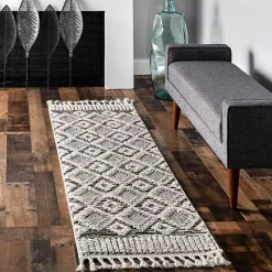 Kirklands Home Gray Checkered Tiles Area Rug with Tassels, 5x7 Outlet