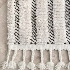 Kirklands Home Gray Checkered Tiles Area Rug with Tassels, 5x7 Outlet