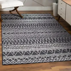 Kirklands Home Gray Chelsea Geometric Washable Area Rug, 5x7 New