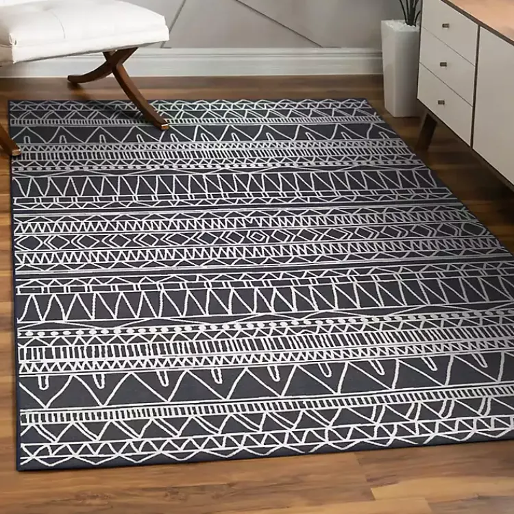 Kirklands Home Gray Chelsea Geometric Washable Area Rug, 5x7 New