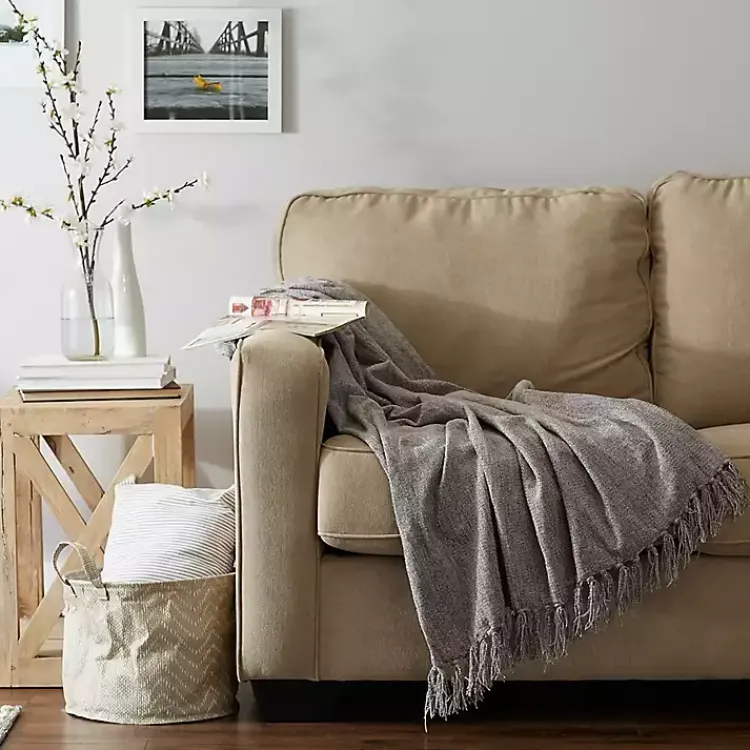 Blankets & Throws>Kirklands Home Chenille Fringe Throw Gray