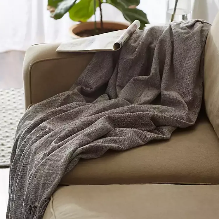 Blankets & Throws>Kirklands Home Chenille Fringe Throw Gray
