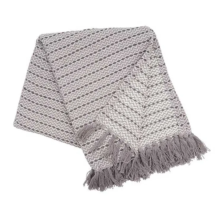 Blankets & Throws>Kirklands Home Chevron and Dash Throw Gray