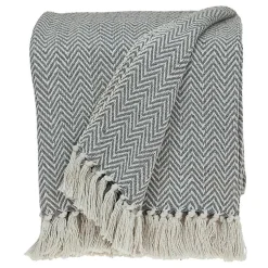 Blankets & Throws>Kirklands Home Gray Chevron Cotton Handloomed Tassel Throw