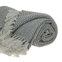 Blankets & Throws>Kirklands Home Gray Chevron Cotton Handloomed Tassel Throw