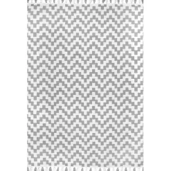 Kirklands Home Gray Chevron Cotton Tassel Area Rug, 8x10
