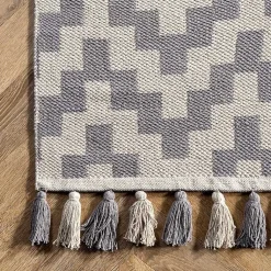 Kirklands Home Gray Chevron Cotton Tassel Area Rug, 8x10
