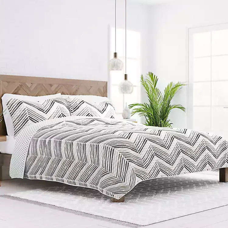 Kirklands Home Gray Chevron Reversible 3-pc. King Quilt Set Sale