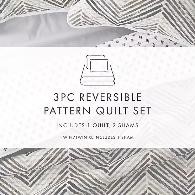 Kirklands Home Gray Chevron Reversible 3-pc. King Quilt Set Sale