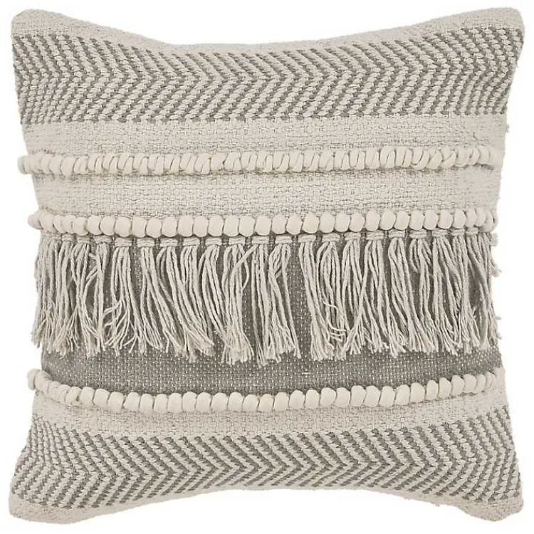 Pillows>Kirklands Home Gray Comfort Fringe Pillow