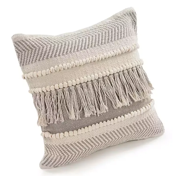 Pillows>Kirklands Home Gray Comfort Fringe Pillow