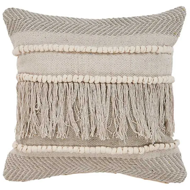 Pillows>Kirklands Home Gray Comfort Fringe Pillow