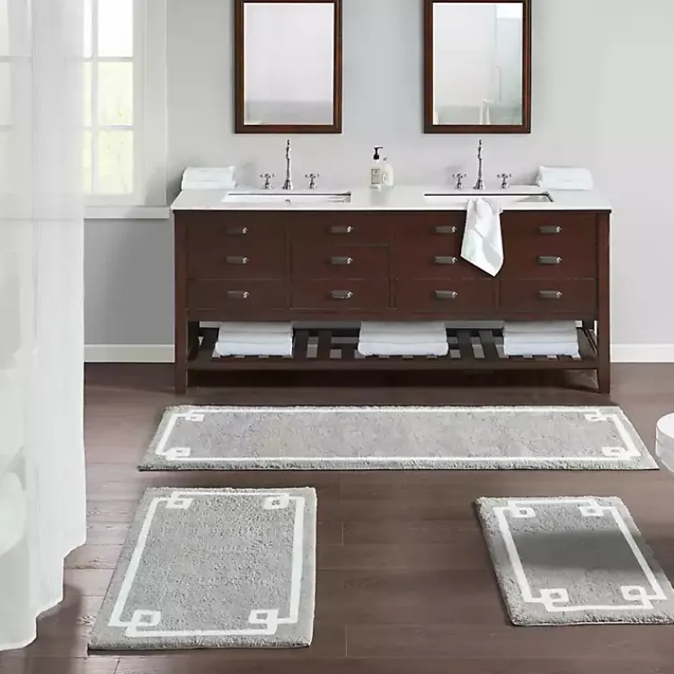Kirklands Home Cotton Tufted Bath Runner with Border Gray Sale