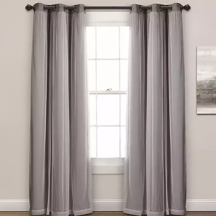 Kirklands Home Curtain Panel Set with Overlay, 84 in. Gray