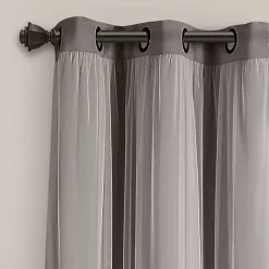 Kirklands Home Curtain Panel Set with Overlay, 84 in. Gray