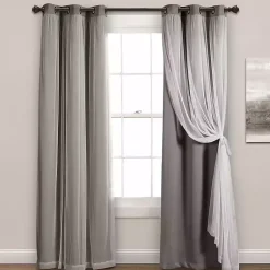 Kirklands Home Curtain Panel Set with Overlay, 95 in. Gray Online