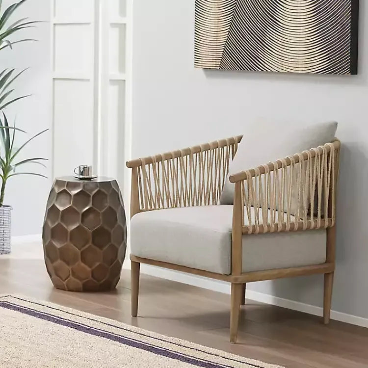 Kirklands Home Curved Wood and Jute Rope Accent Chair Gray