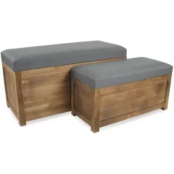 Kirklands Home Cushioned Storage Benches, Set of 2 Gray Outlet