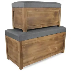 Kirklands Home Cushioned Storage Benches, Set of 2 Gray Outlet
