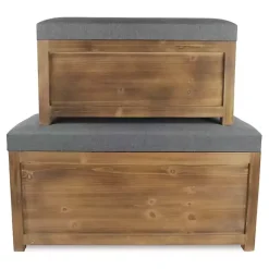 Kirklands Home Cushioned Storage Benches, Set of 2 Gray Outlet