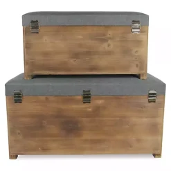 Kirklands Home Cushioned Storage Benches, Set of 2 Gray Outlet