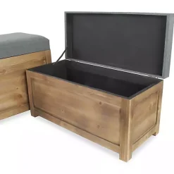 Kirklands Home Cushioned Storage Benches, Set of 2 Gray Outlet