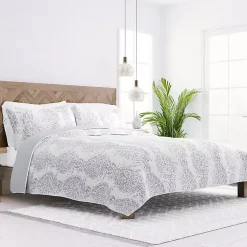 Kirklands Home Gray Damask Reversible 3-pc. Queen Quilt Set Online