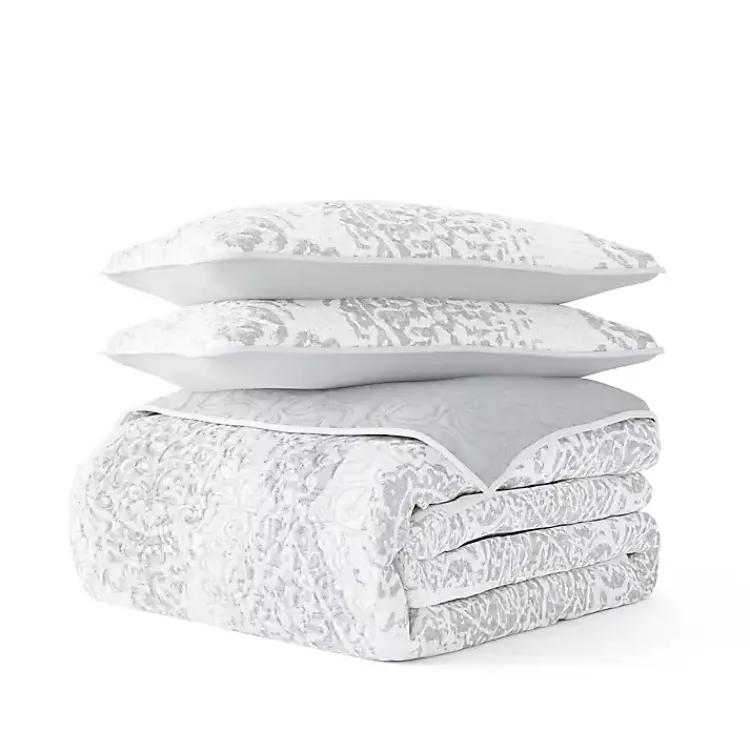Kirklands Home Gray Damask Reversible 3-pc. Queen Quilt Set Online