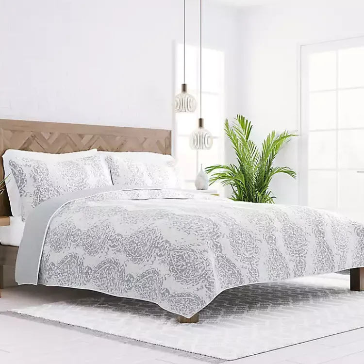 Kirklands Home Gray Damask Reversible 3-pc. King Quilt Set Discount