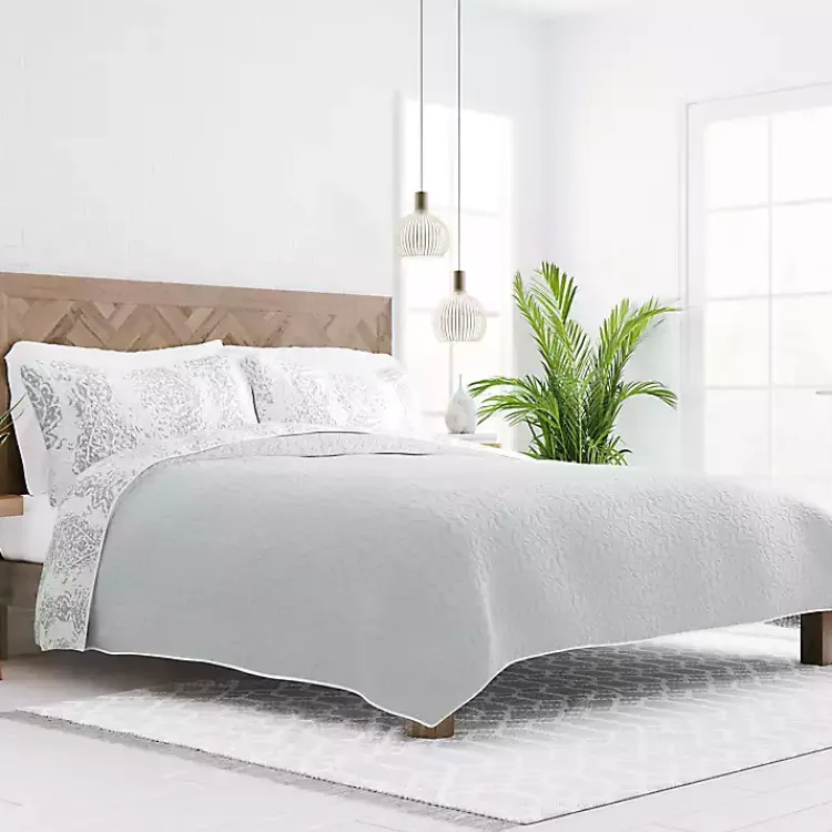 Kirklands Home Gray Damask Reversible 3-pc. King Quilt Set Discount