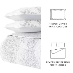 Kirklands Home Gray Damask Reversible 3-pc. King Quilt Set Discount
