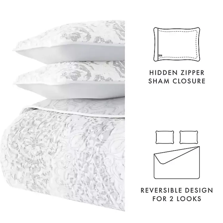 Kirklands Home Gray Damask Reversible 3-pc. King Quilt Set Discount