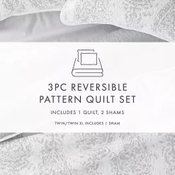 Kirklands Home Gray Damask Reversible 3-pc. King Quilt Set Discount