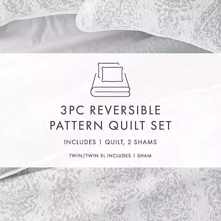 Kirklands Home Gray Damask Reversible 3-pc. King Quilt Set Discount