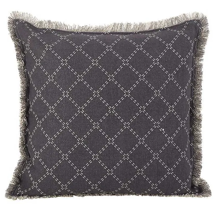 Pillows>Kirklands Home Diamond Fringe Pillow Gray