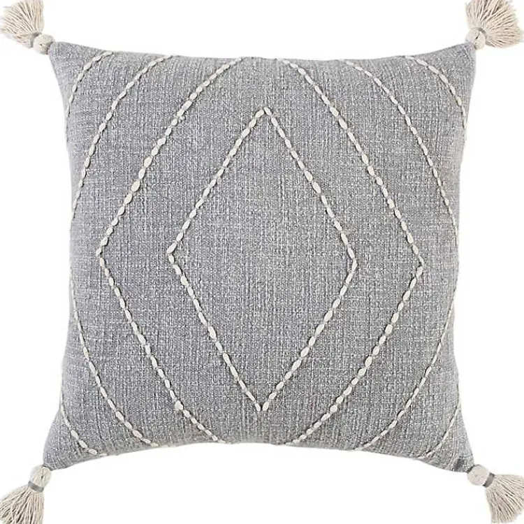 Pillows>Kirklands Home Diamond Kantha Stitched Throw Pillow Gray