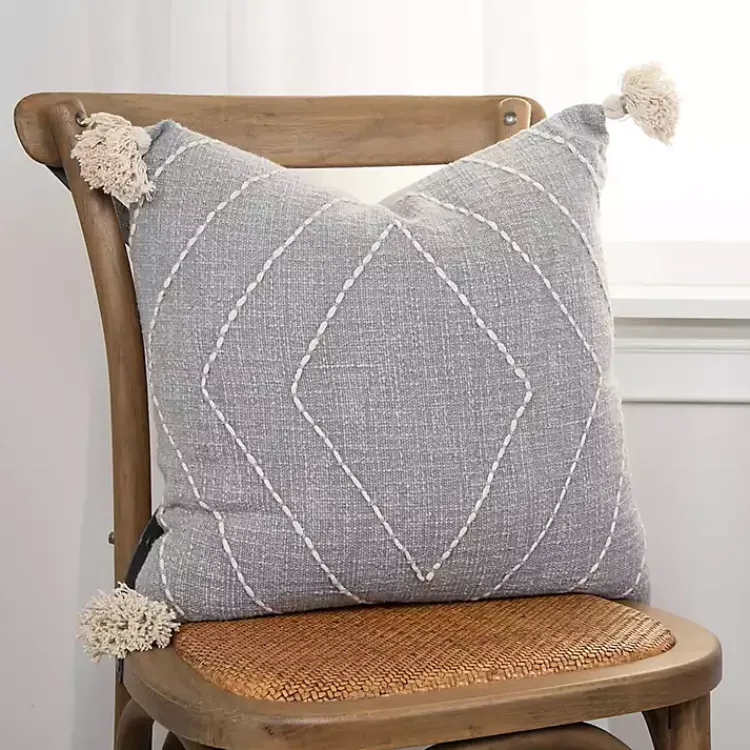 Pillows>Kirklands Home Diamond Kantha Stitched Throw Pillow Gray