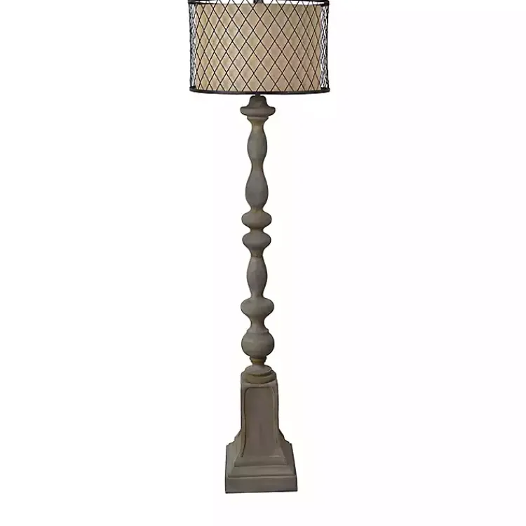 Kirklands Home Gray Distressed Metal Encased Shade Floor Lamp Tan New