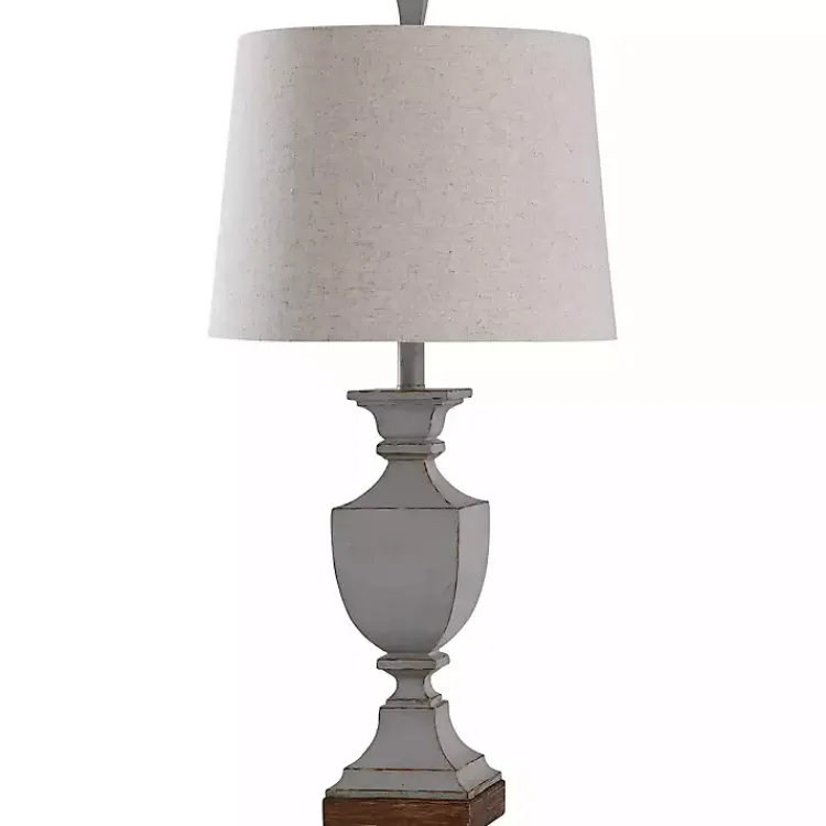 Kirklands Home Gray Distressed Square Urn Table Lamp Tan Outlet