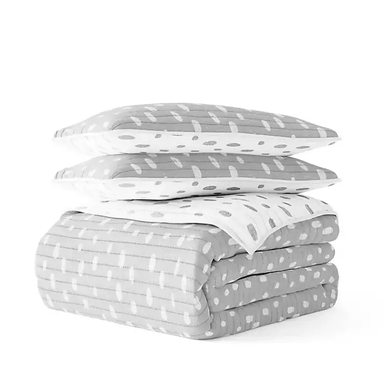 Kirklands Home Gray Dotted Reversible 3-pc. Queen Quilt Set Sale