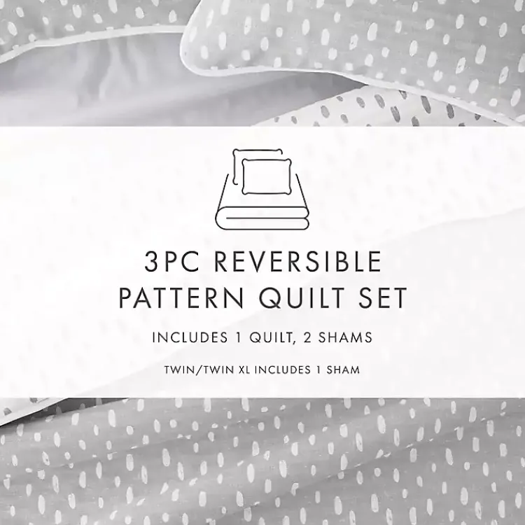 Kirklands Home Gray Dotted Reversible 3-pc. King Quilt Set Discount