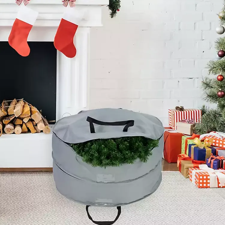 Seasonal Storage>Kirklands Home Double Wreath Storage Bag Gray