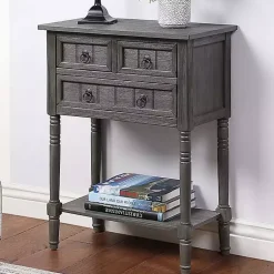 Kirklands Home 3-Drawer Turned Legs Accent Table Gray Clearance